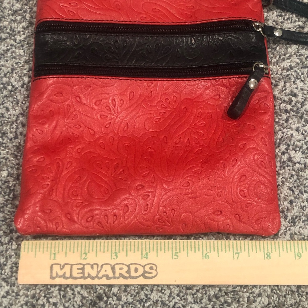 Red Embossed Crossbody Bag with Black Trim - Picture 6 of 7